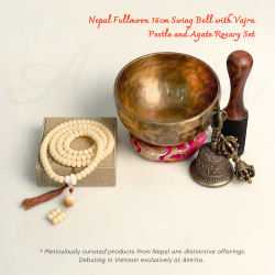 CXNP101 – Nepal Fullmoon Singing Bowl 16cm Set with Vajra Bell and Agate Mala